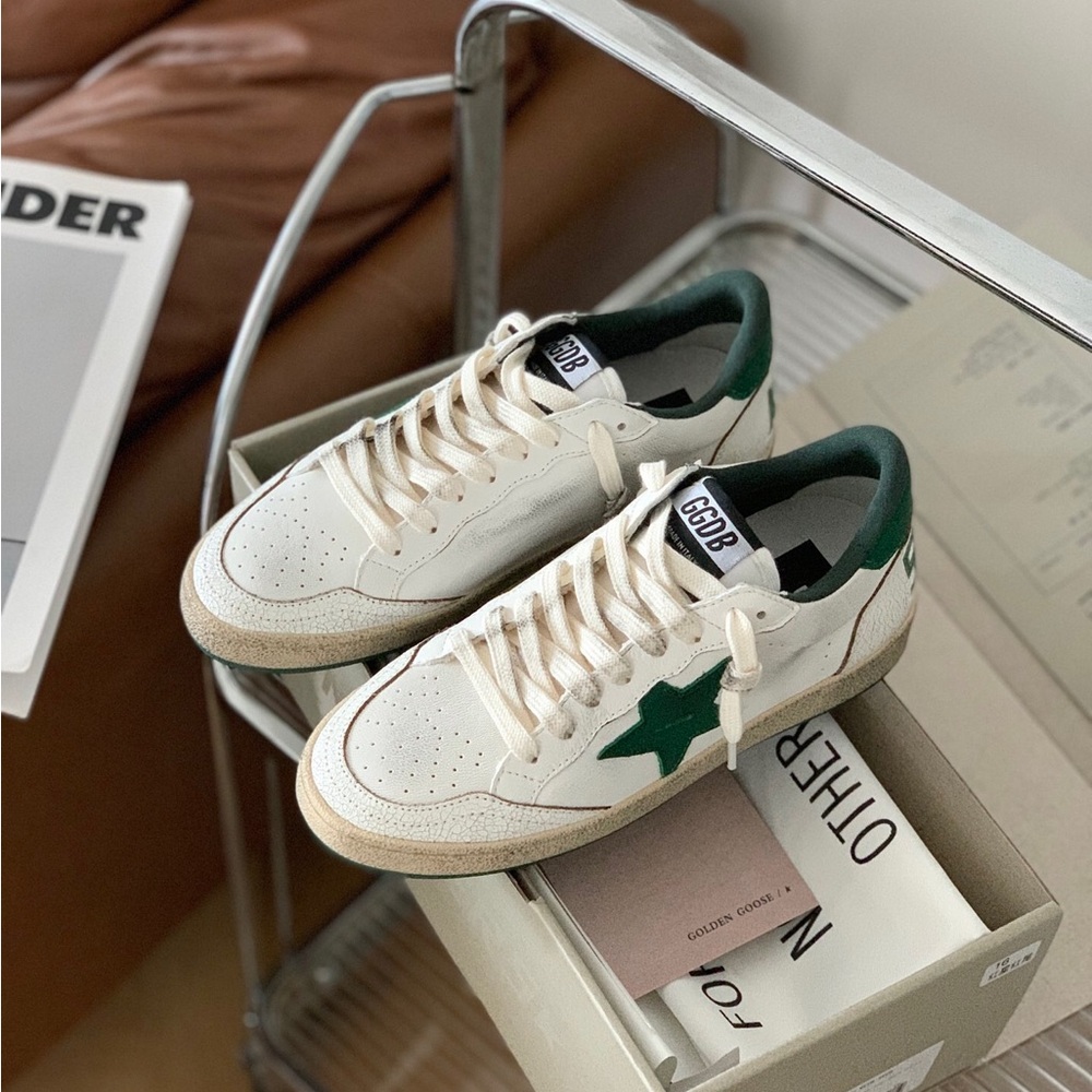 Golden Goose White and Green Sneakers - Picture 7 of 9